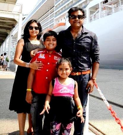 Harris Jayaraj with his wife and children