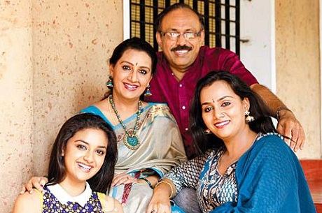 Keerthy Suresh with her parents and sister