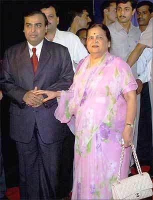Mukesh Ambani with his mother Kokilaben Ambani