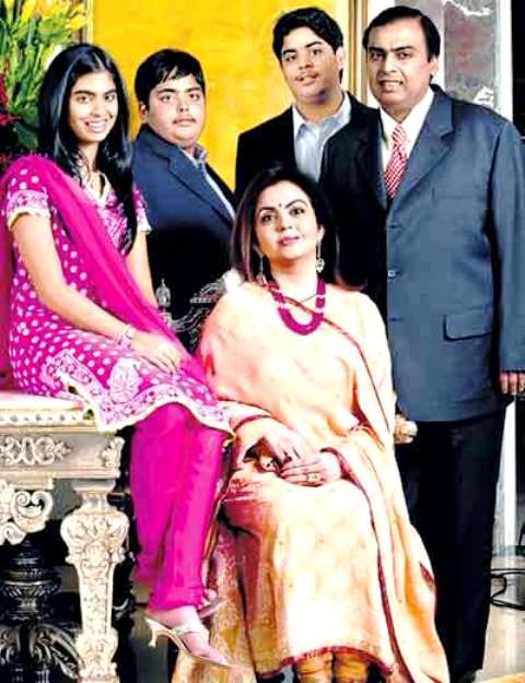 Mukesh Ambani with his wife and children