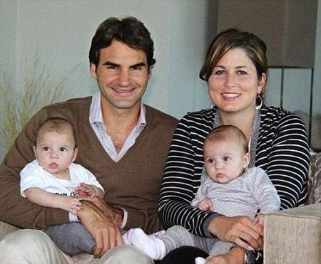 Roger Federer and wife with twin sons