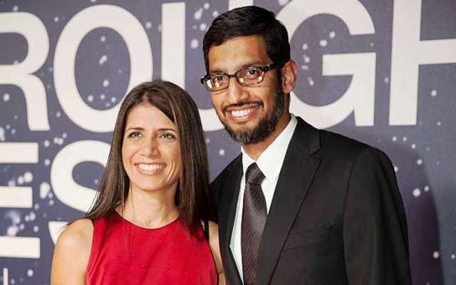 Sundar Pichai with his wife Anjali Pichai