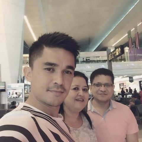Sunil Chhetri with his parents in Singapore