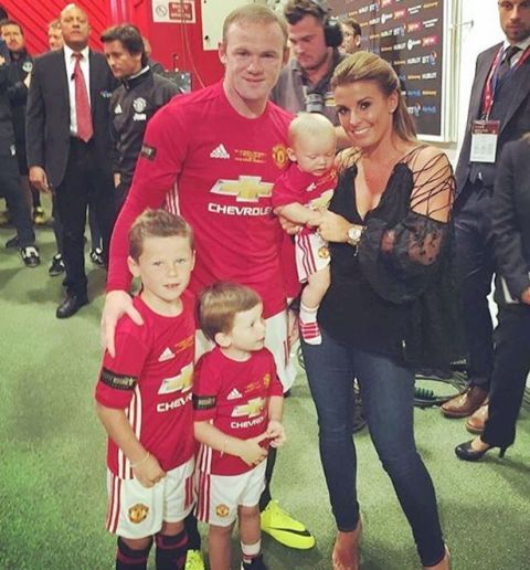 Wayne Rooney with his children Kai Wayne(eldest) Klay Anthony and Kit Josheph and Wife